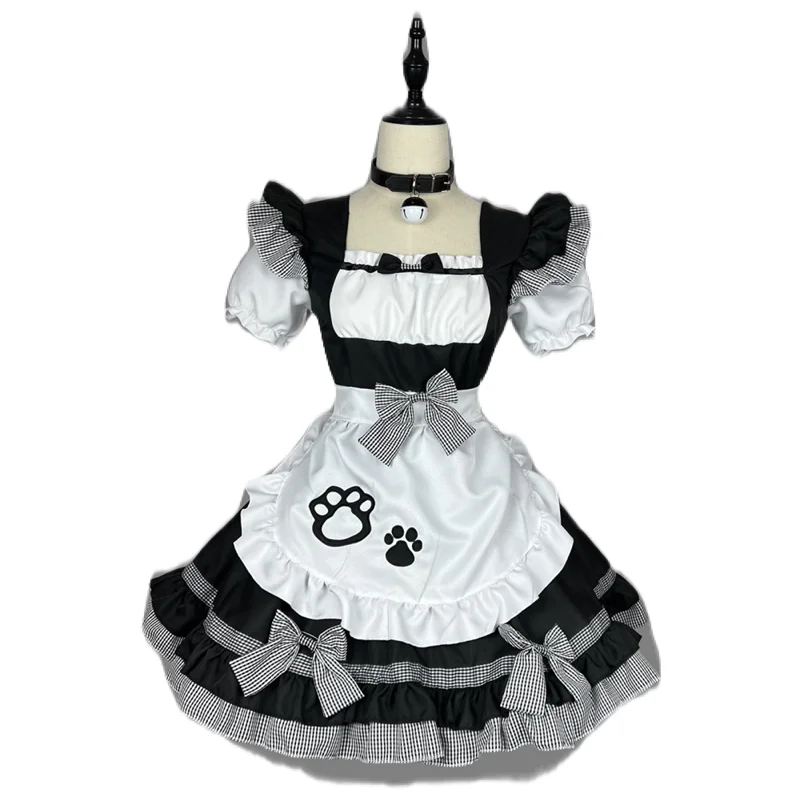 Japanese Anime Cosplay Costume Black and White Classic Maid Apron Dress Square Neck Short Sleeved Lolita Attire Women's Clothing