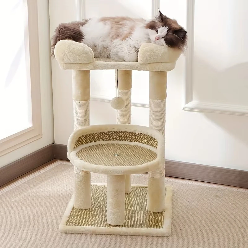 2 Layer Cat Tree with Sisal Scratching Post Luxury Multi-Level Cat Tower with Plush Perches & Hanging Toys Durable Activity
