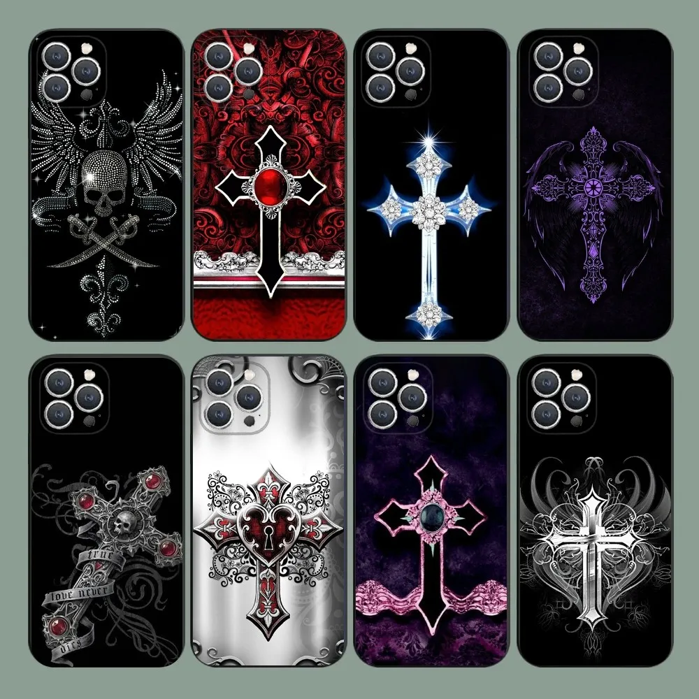 Gothic Cross Skull Y2K   Phone Case For iPhone 15,14,13,12,11,Plus,Pro Max,XS,X,XR,SE,Mini,8,7 Soft Silicone Black Cover