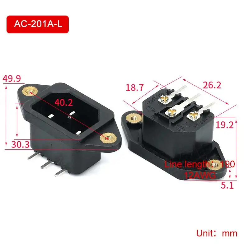 AC Power Socket Plug E-bike Electric Vehicle Pin Elbow Charging Cable AC-04 Male and Female Lithium Battery Connector Adapter