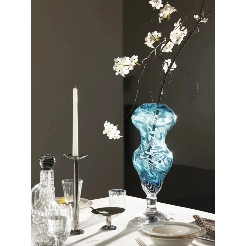 Medieval French-style glass flower vase dining table island counter hand-blown glass flower vessel entrance decoration piece