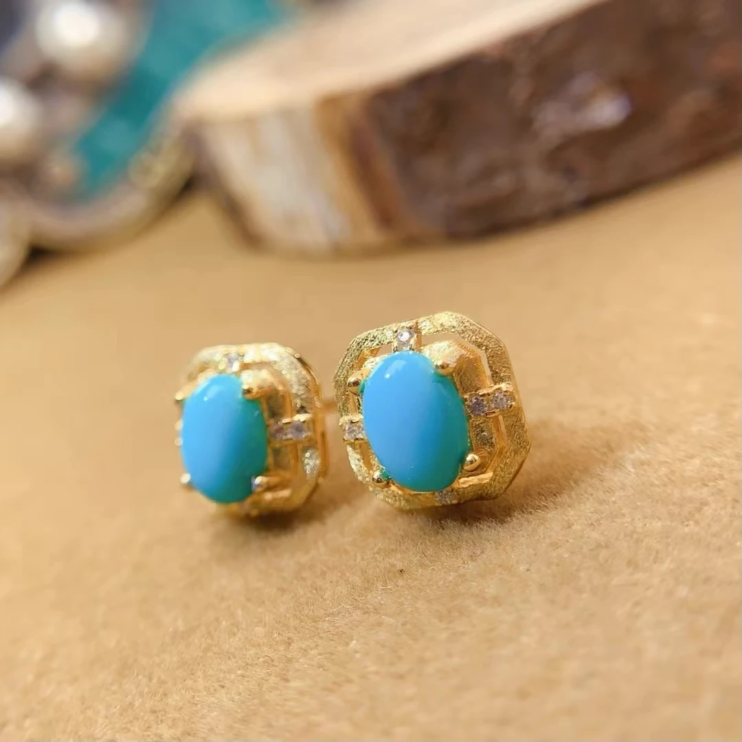 KJJEAXCMY Natural Optimize Turquoise Earrings S925 silver , electroplated locking color process, high clarity Full of luster