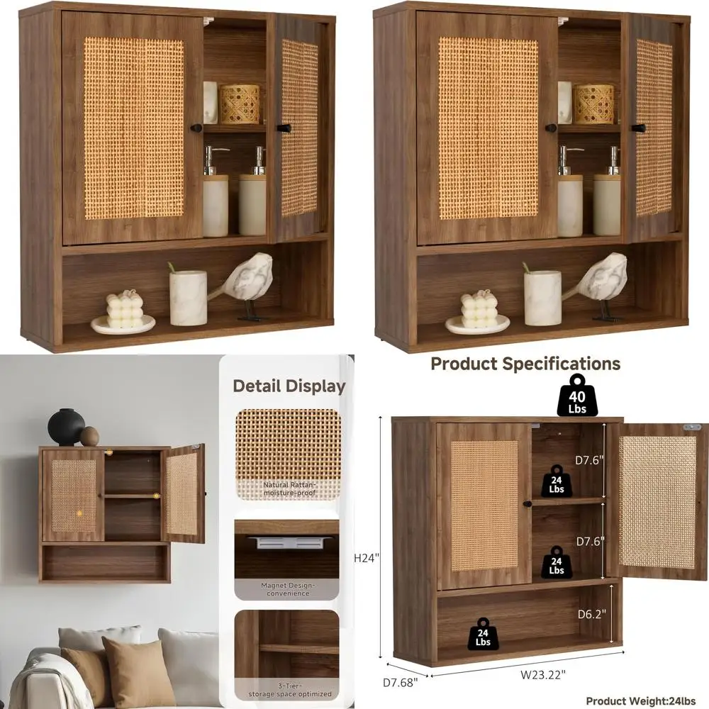 

3-х уровневый настенный двухдверный шкаф для ванной комнаты, кухни, столовой, хранения в гостиной, 23,23x7,68x24