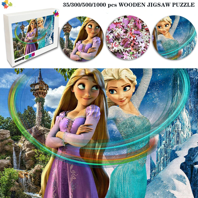 

Disney Enchanted Rapunzel Princess Elsa Jigsaw Wooden Puzzles Toys Jigsaw Puzzle 35/300/500/1000 Pieces Educational Toys Game