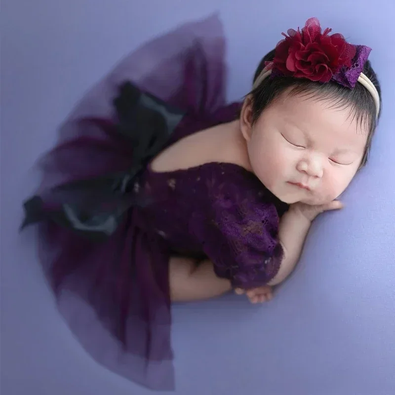 

Photoshooting Props for 0-1M Baby Girl Infant Photo Costume Flower Headband & Princess Dress Photography Posing Clothing