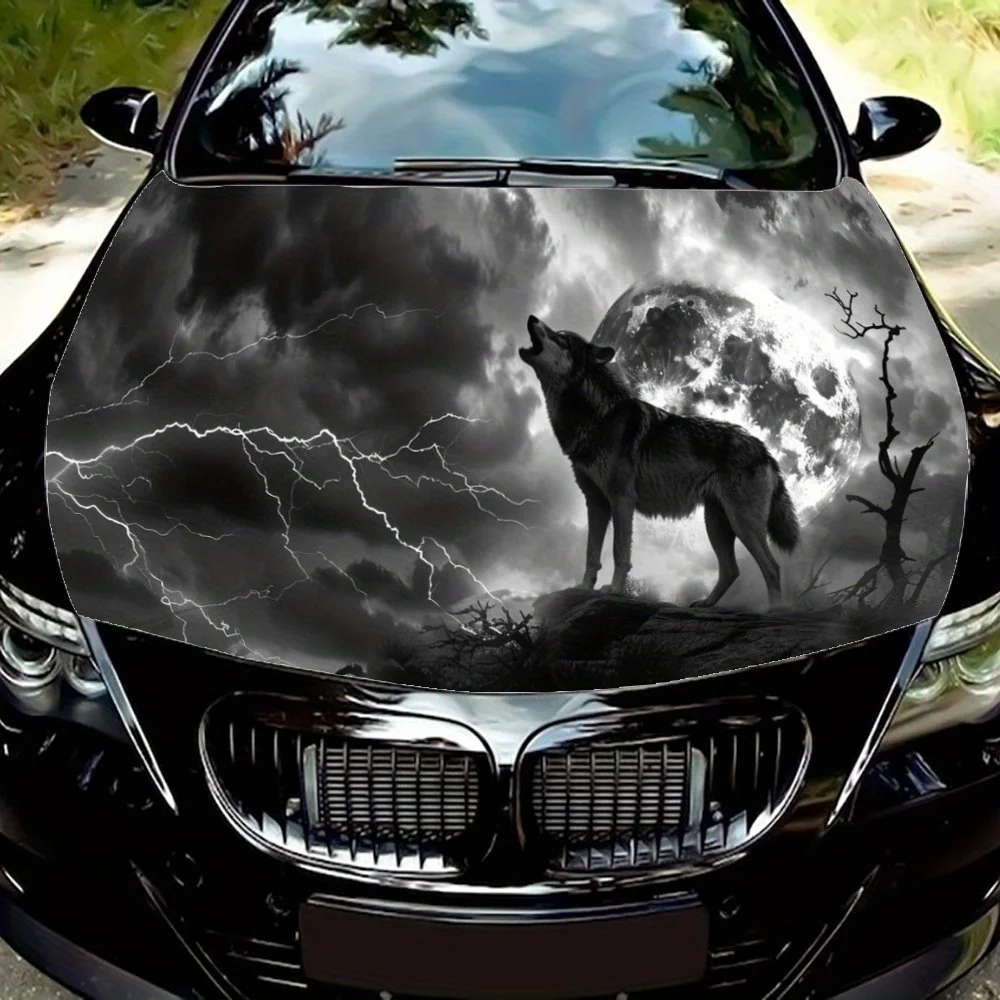 

Dark Cloud Lightning Wolf Moon Rock Sky Car Hood Wrap Color Vinyl Sticker Truck Graphic Bonnet Auto Accessories Decor Decal Gift