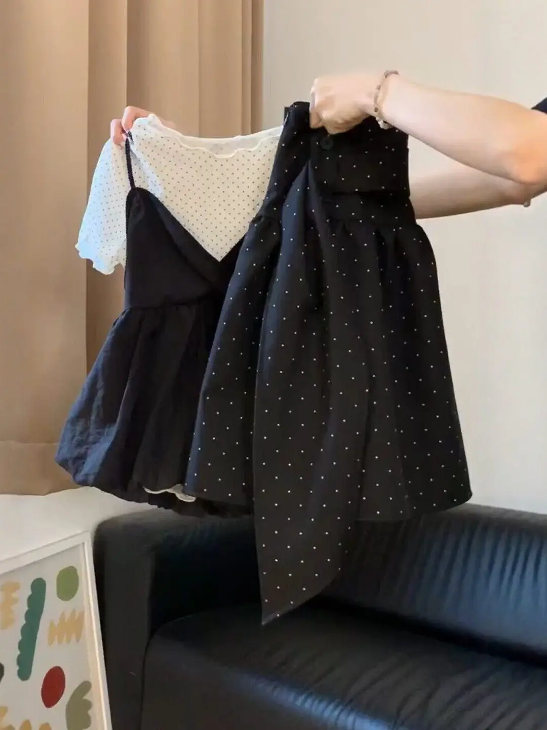 

Korean Style Sweet Polka Dot T-Shirt And Halter Skirt Set Women's Summer New High Waist Slimming Fashionable Personality Outfit
