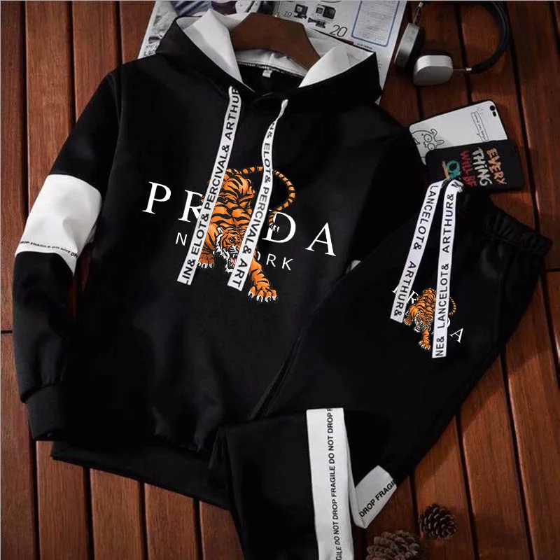 Men\'s Harajuku Y2k Hoodie Sets Tiger Print Luxury Sweatshirt Sweatpant Suit for Male Designer Mens Vintage Sport Cloth S-3XL