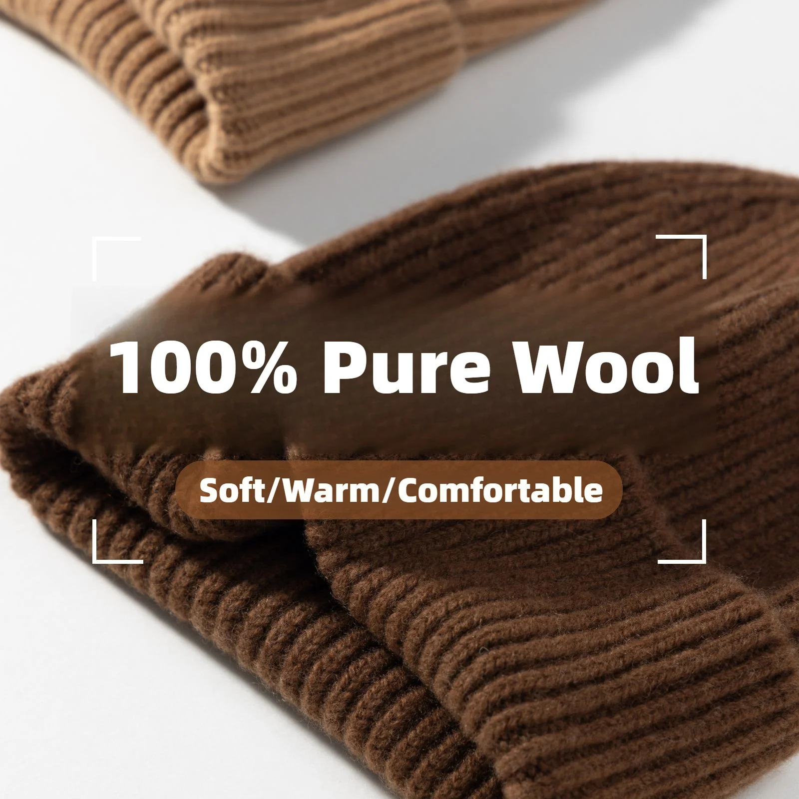 Knitted 100% Pure Real Wool Hats anf Cap for Women Men Unisex Autumn Winter Warm Wool Hats Men Thicken Woolen Skullies Beanies