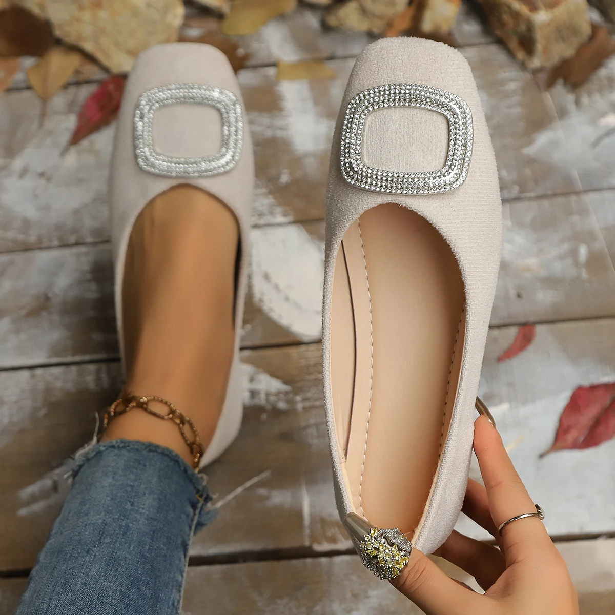 

Women Flats Classic Elegant Flat Loafers Shoes Stylish Versatile Square-Toe Women Shoes Elegant Low-Cut Designer Sneakers Women