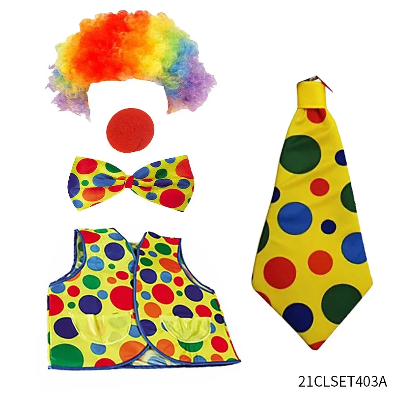 Man Clown Costume -  Nose Wig Bow Tie Shoes Headband Gloves Hat Stockings and Vest Dress Up Cosplay Props Accessories