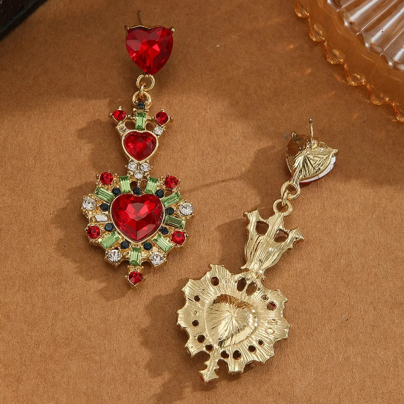 1pair Romantic Lovely Shiny Red  Heart Rhinestone Dangle Earrings，For Women Trendy Valentine\'S Day Gift，Daily Decoration