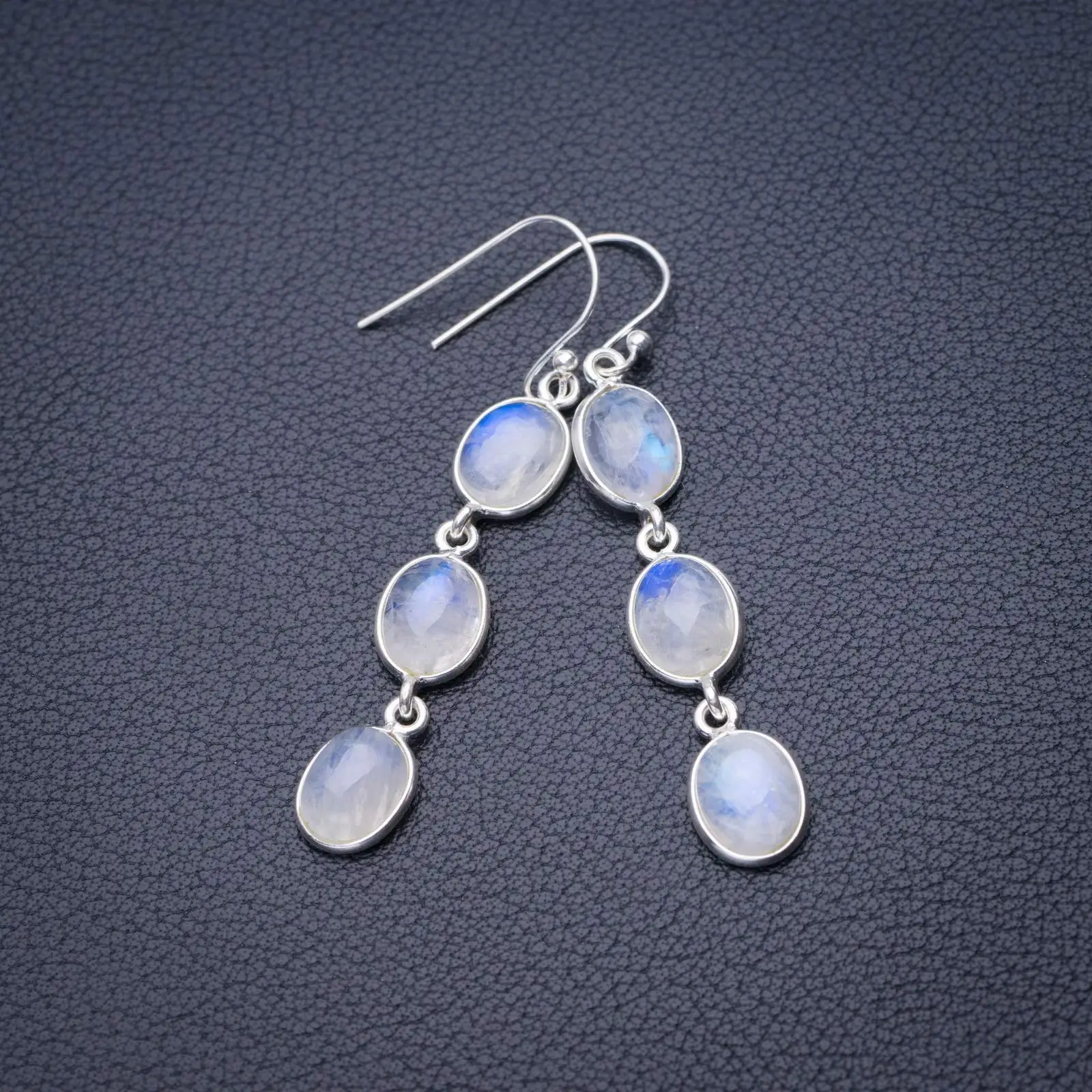 StarGems® Natural Rainbow Moonstone Handmade 925 Sterling Silver Earrings 2