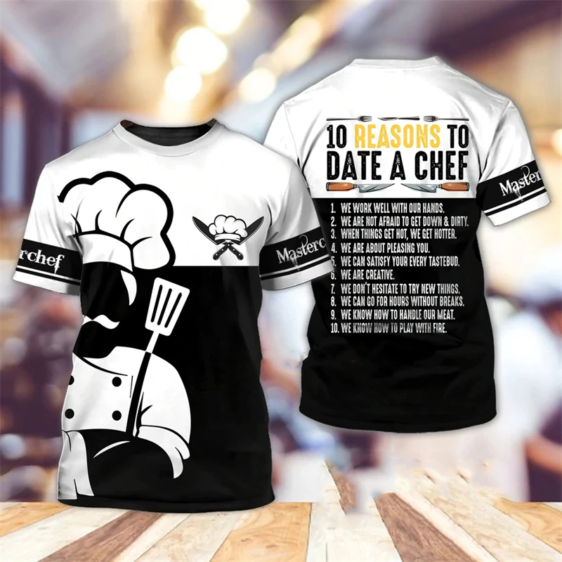 

Chef Uniform Summer Men's T-shirts Oversized Clothing Chef Kitchen Tools Print Top Street Fashion Loose Casual For Men Camisa