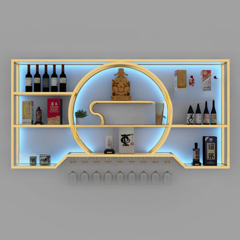 Luxury Liquor Store Wine Rack Gold Large Modern Wine Rack Wall Mount Commercial Display Cabinet Stojak Na Wino Decoration