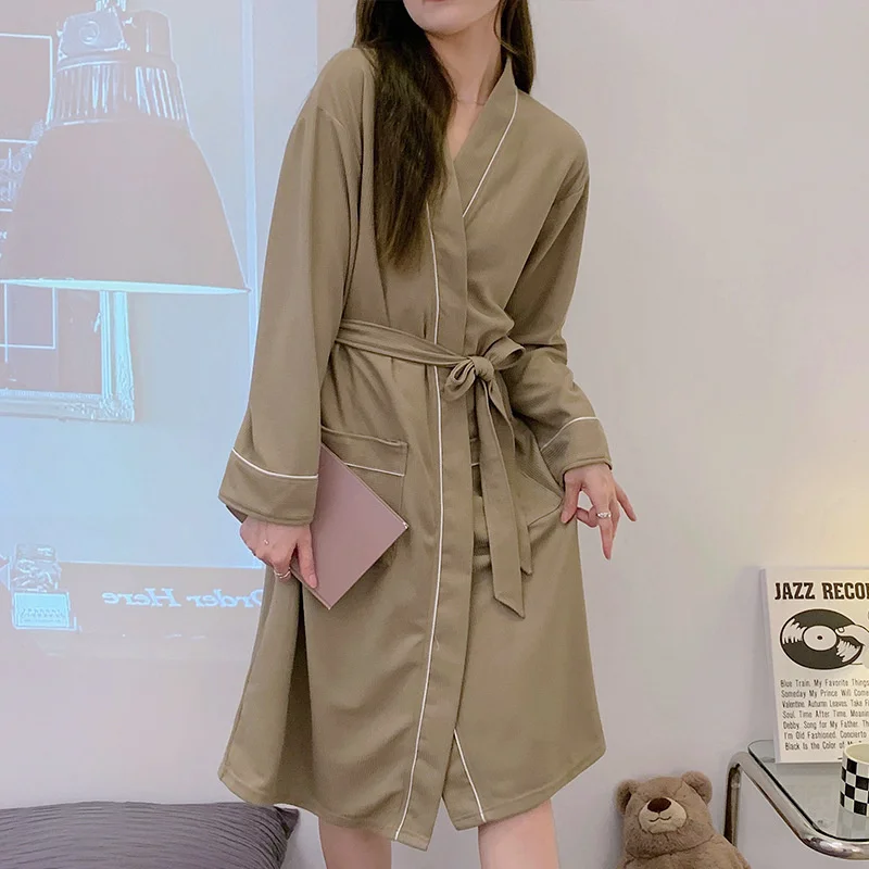 Kimono Bathrobe Women Bridesmaid Robes Autumn Solid Cotton Night Dress Pajamas Robe Female Home Dressing Gowns Plus Size M-3XL