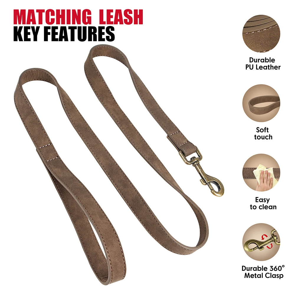 Adjustable Dog Collar And Leash PU Leather Dog Collars Durable Pet Lead Rope Necklace Soft for Small Medium Large Dogs Bulldog