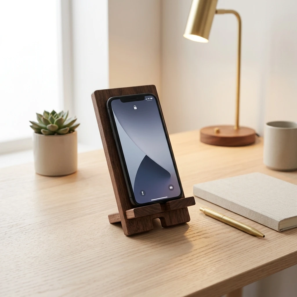 

Solid Woods Phone Stand Holder For Desk Office Home Use With Anti Slip Base And Adjustable Angle