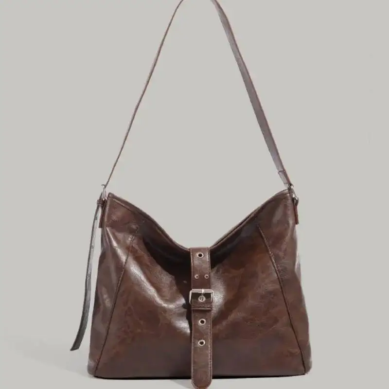 Bloom Vintage Brown Shoulder Bags Wallets Women New Fashionable Pu Leather Large Capacity Tote Bag Ladies Retro Y2k Handbag