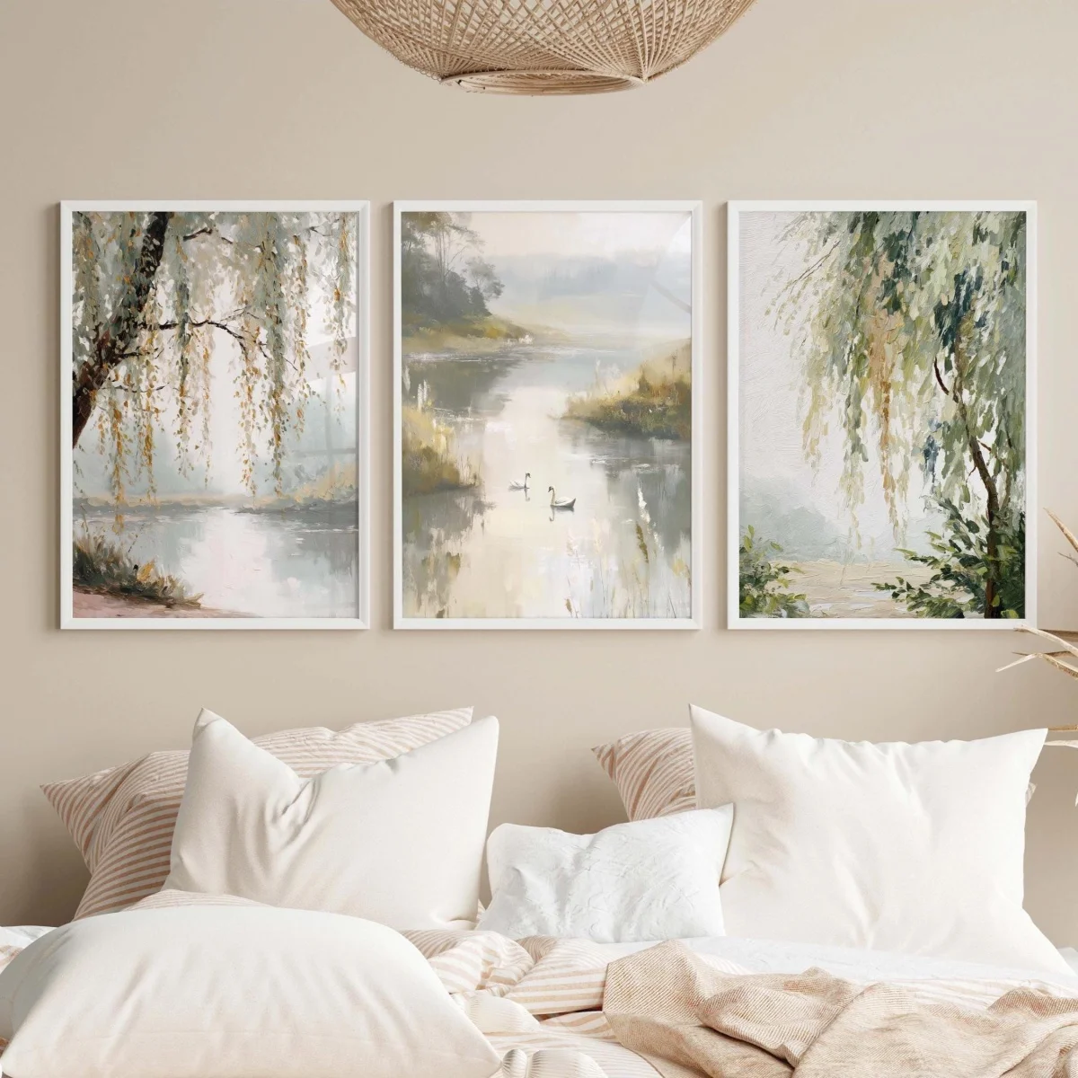 1/3pcs Bohemian Sage Green Willow Tree Canvas Prints Poster Modern Countryside Art Prints Living Room Wall Art Home Decor Poster