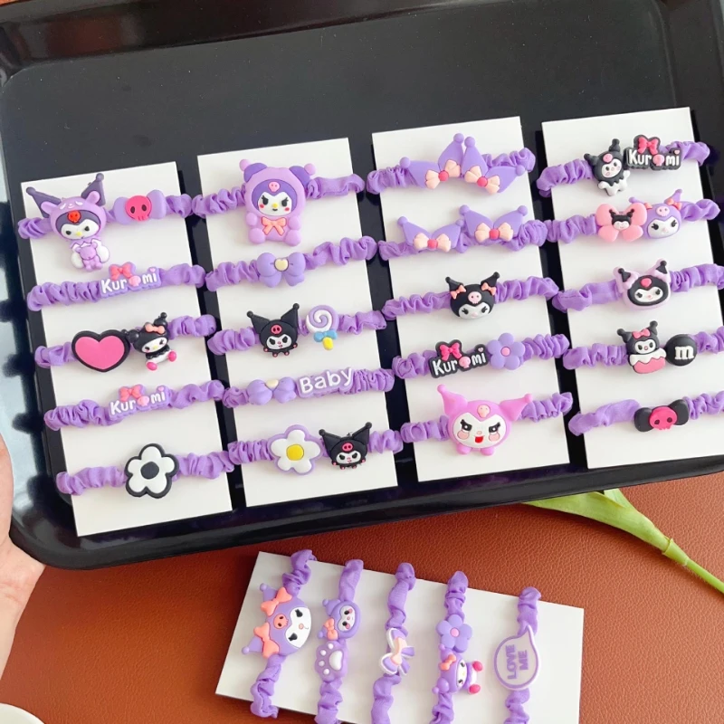 

5Pcs Cute Kuromi Head Rope Cartoon Sanrio Girls Sweet Hair Tie Small Rubber Band Cute Anime Hair Accessories Girls Gift