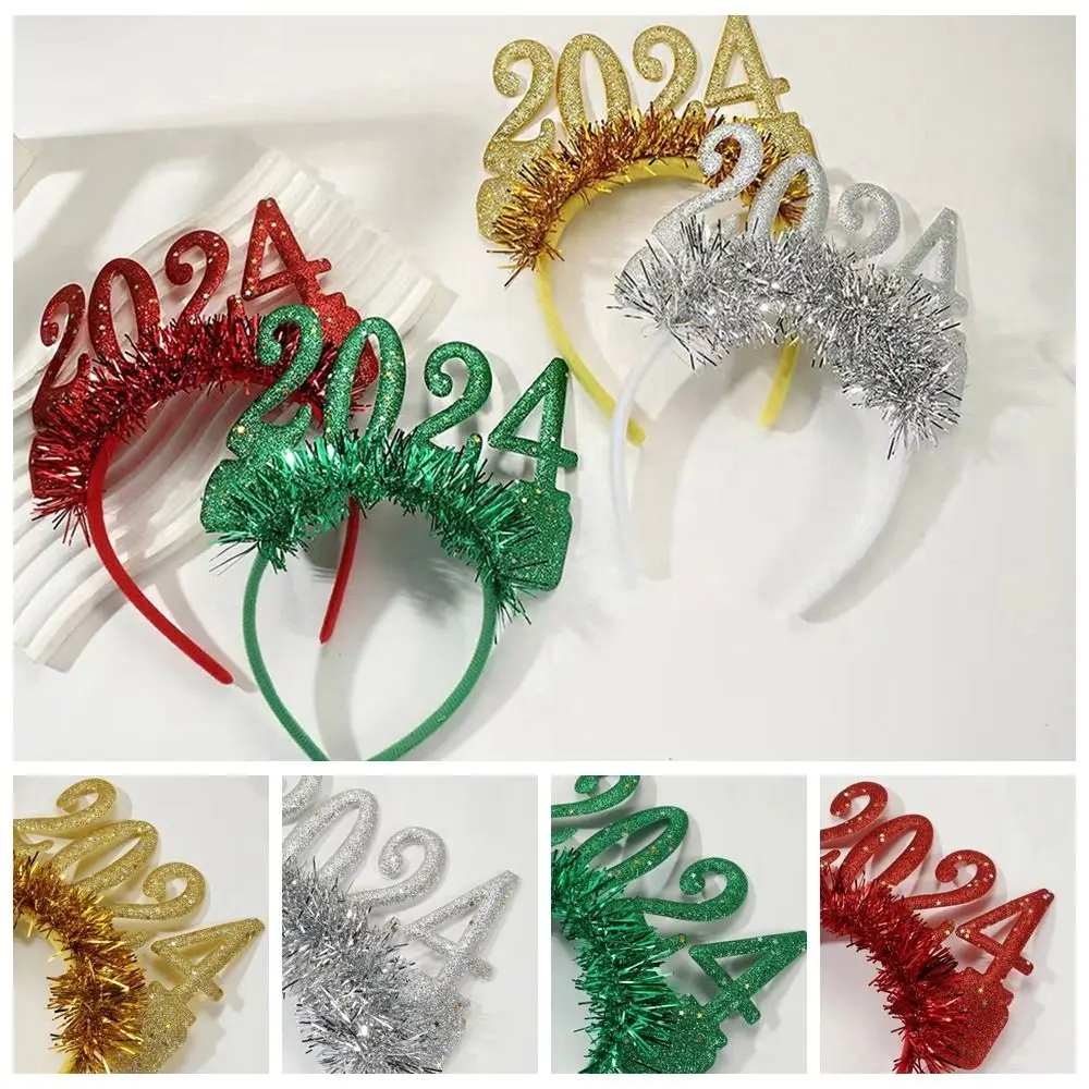 

Sequin 2024 Happy New Year Headband Crown Hair Hoop Letter New Year Headdress Masquerade Party Photographic Headwear