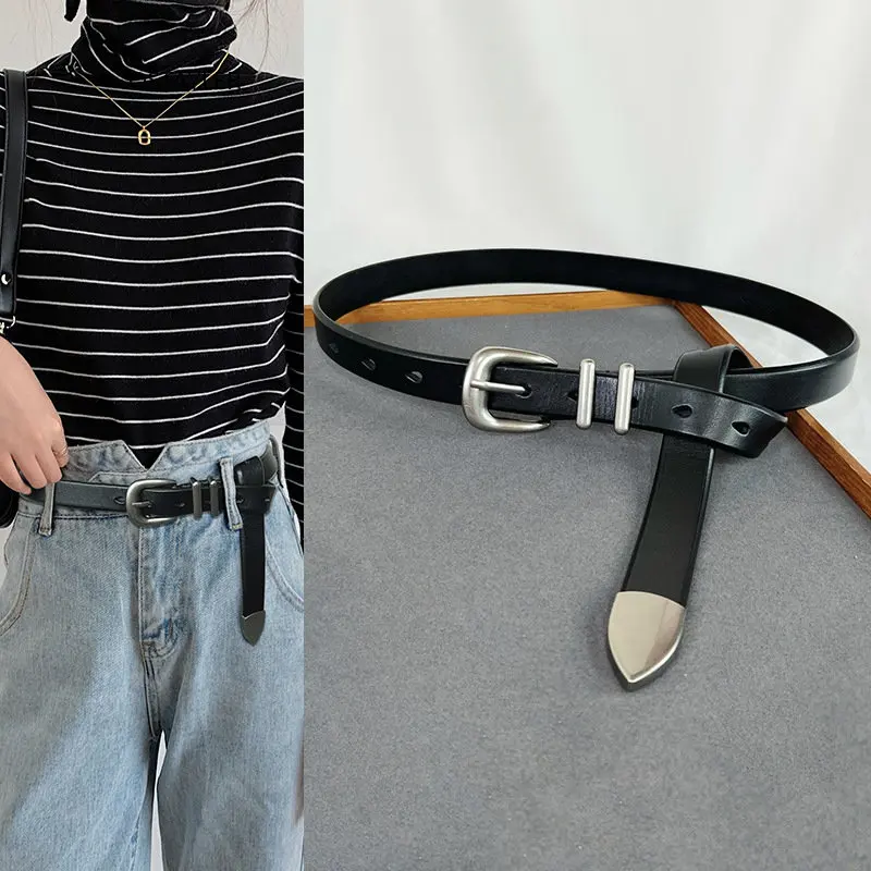 

Luxury Full Grain Leather Women Waist Belts Solid Pattern Adjustable Metal Buckle Jeans Belts Strap Cowskin Ceinture Femme Cinto