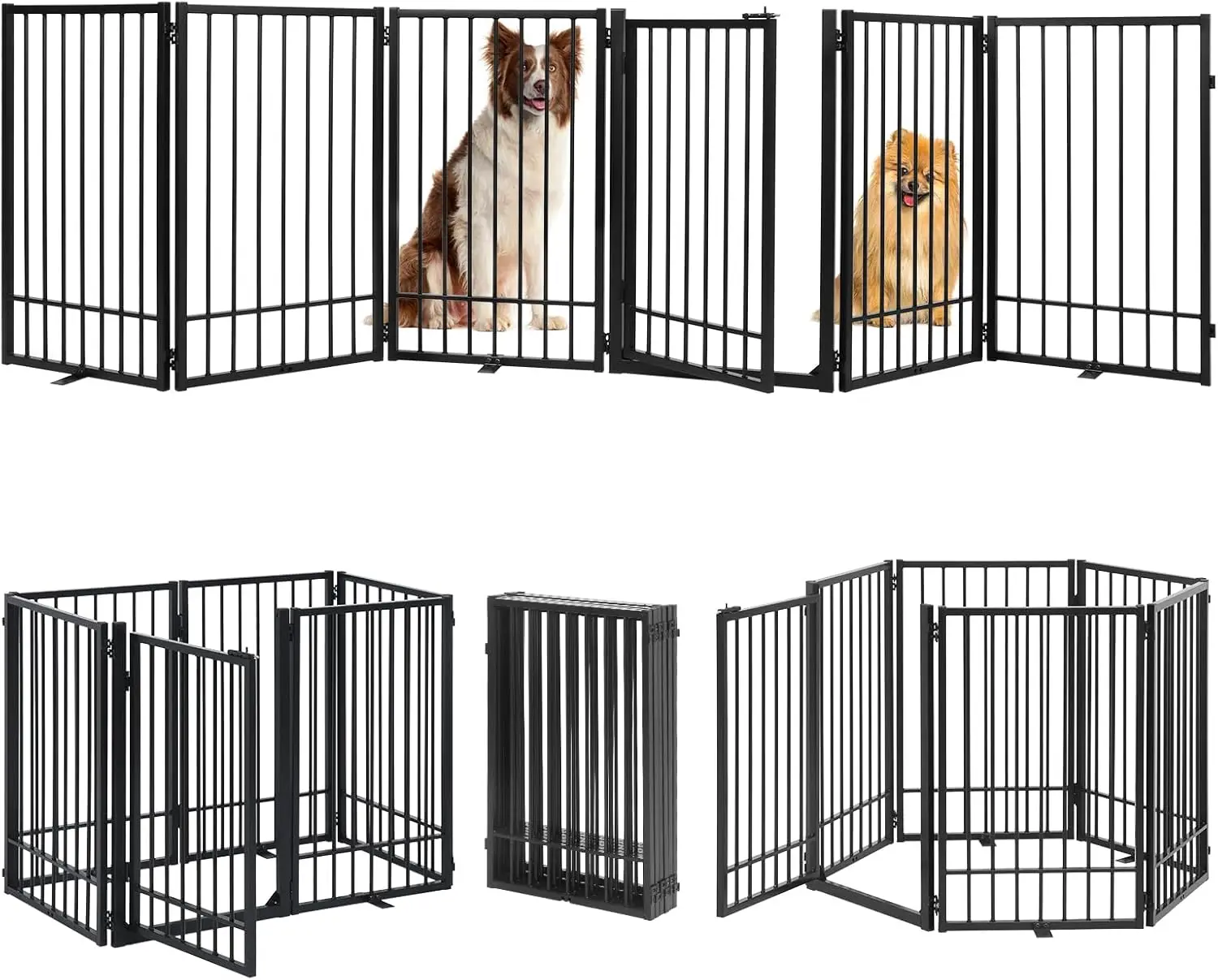 

Metal Freestanding Dog Gate with Door, Extra Wide 121', 31' Height Foldable Dog Gates for Doorways, Tall Pet Fence Indoor