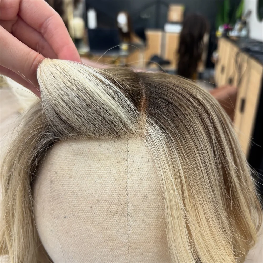 

Парик фронта шнурка Balayage, 20 дюймов, HD парик шнурка, светло-золотистый блондин, натуральный волнистый парик, омбре, темные корни, синтетическое термостойкое волокно