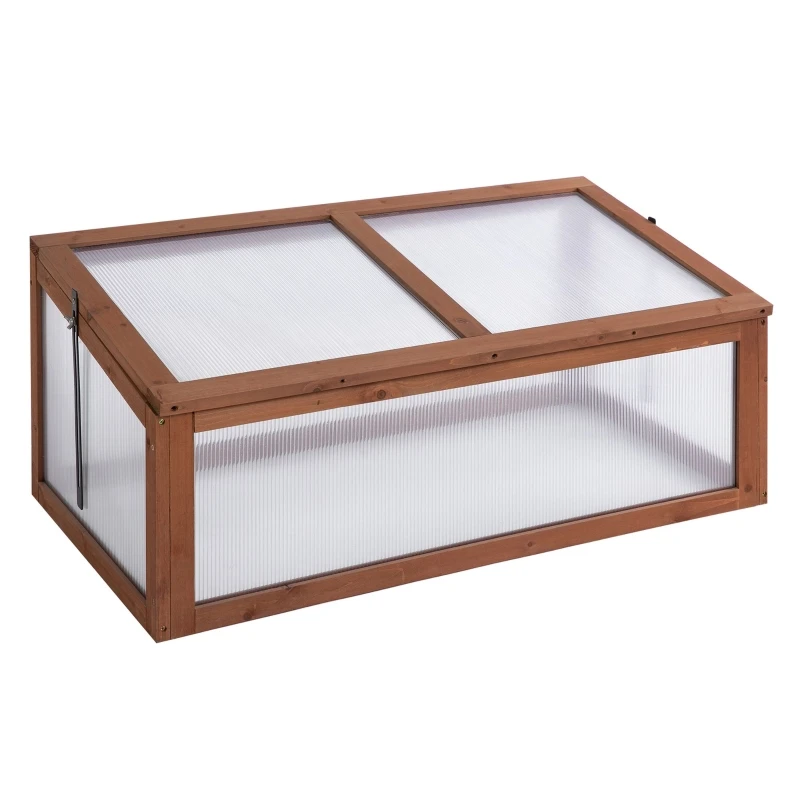 Mini serre en bois avec panneaux en polycarbonate, 100L x 65W x 40H cm, petit incubateur de plantes de jardin avec couvercle incliné à charnières pour une excellente transmission de la lumière et une ventilation optimale