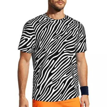 Zebra Strip Druck T Shirt Black And White Trending Gym T-Shirts Short Sleeves Quick-drying Tops Summer Streetwear Big Size Tees