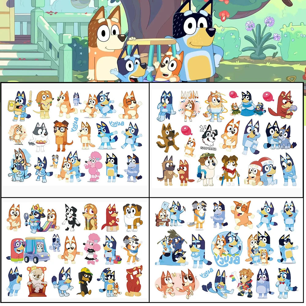 

Набор из 4 временных тату-наклеек с мультяшным персонажем Блой, водонепроницаемые, забавные, для украшения дня рождения, подарок