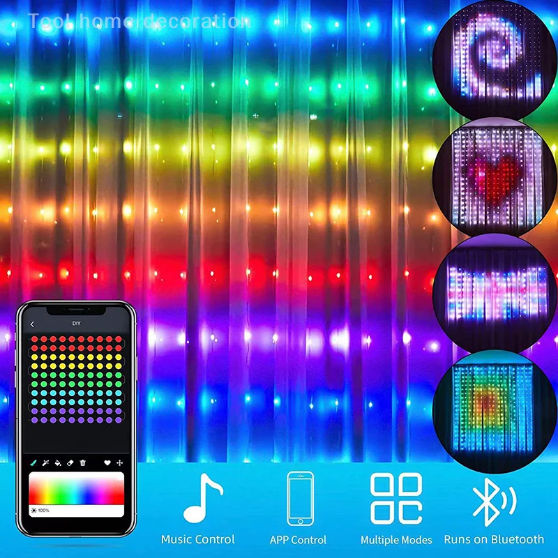 

Умные занавески, приложение Bluetooth, светодиодные гирлянды RGB, гирлянды, сделай сам, программируемый узор и текст для украшения окна, спальни