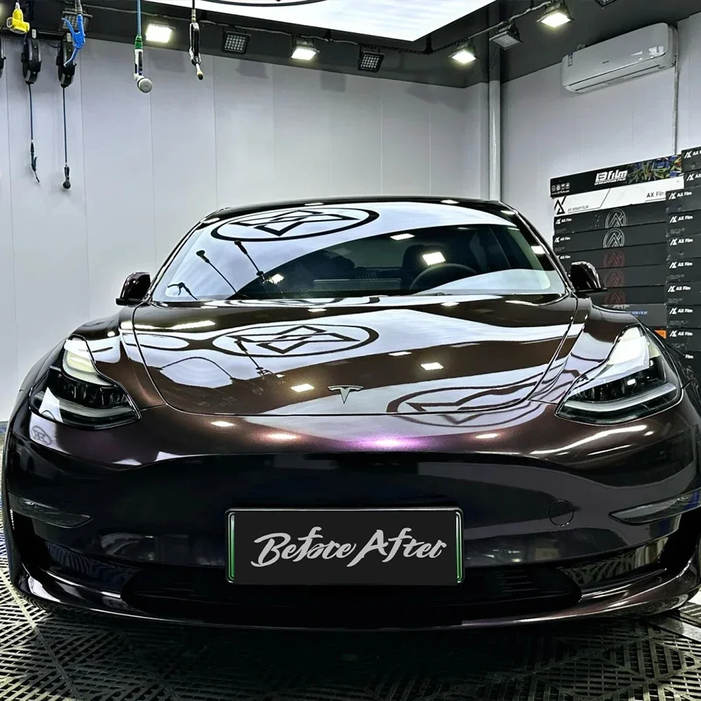 2025 Auto Wrap1.52*17m Roll PET Liner Glossy Metallic Dark Purple Car Color Changing  Gentian Violet Car Wrap Film