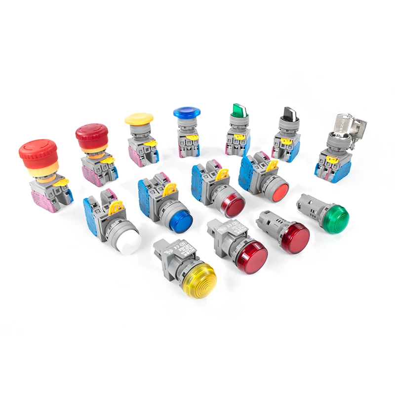 

LAY6 Led button switch self reset Emergency stop 22mm start DIY 1NO 1NC instantaneous button switch plastic head silver contact