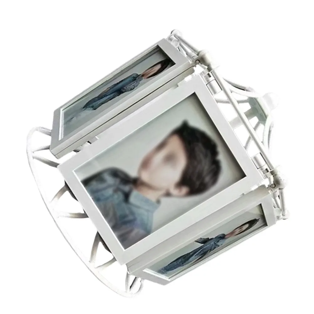 Rotating Musical Ferris Wheel Photo Frame 5 Inch Chic Painted Degree Manual Spin Display Stand for Family Gift Home