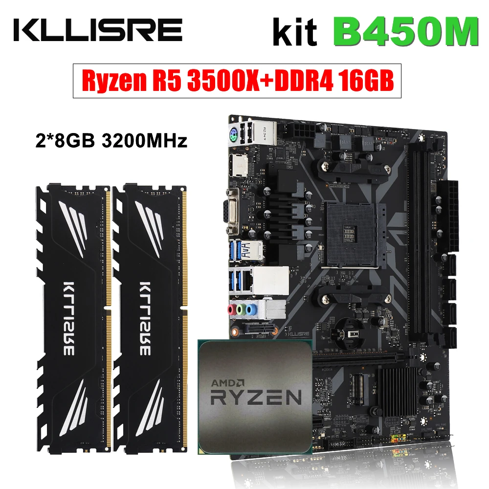 kllisre B450 Kit amd ryzen r5 5 3500X processor DDR4 16GB (2*8GB) 3200MHz memory AM4 B450M motherboard