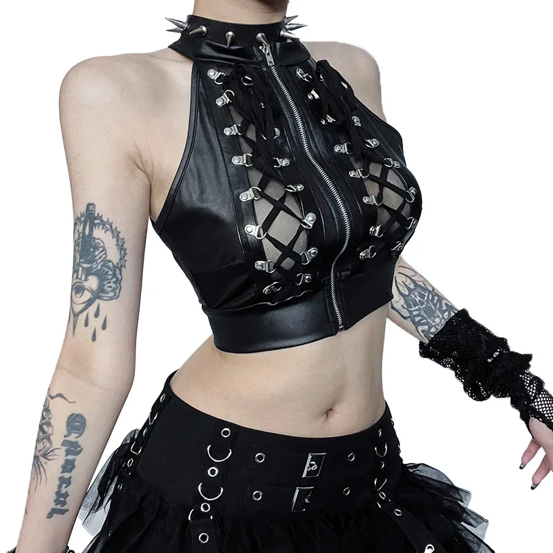 Gothic Steampunk Strappy Tank Vest Tops Women Pirate Renaissance Vest Cosplay Sleeveless Crop Tops Camisole Bodice