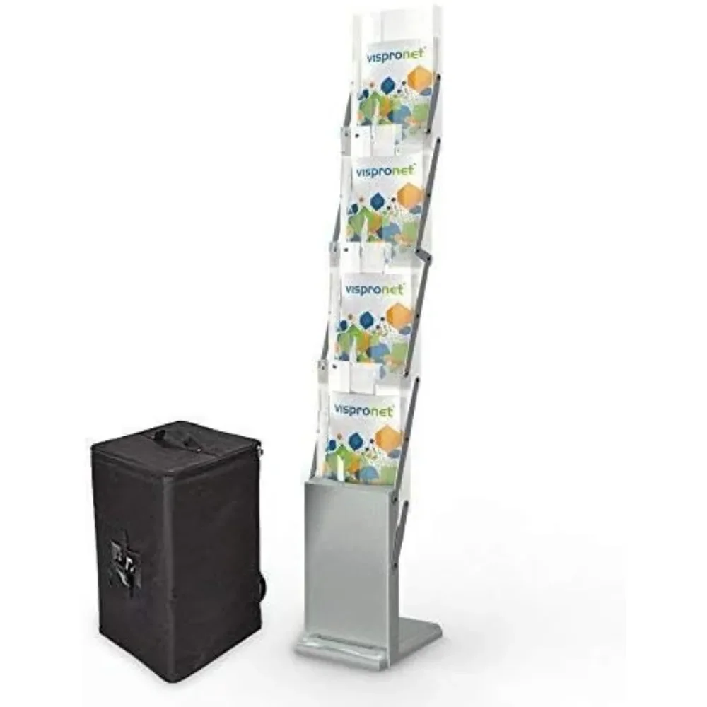 

Trade Show Literature Rack – 4.9ft Collapsible Magazine Stand with Black Carry Bag, (4) Pocket Literature