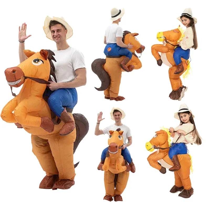 Adult Kids Inflatable Riding Horse Costume Funny Dress inflable Costumes Halloween/Christmas Holiday Cosplay Garment Party