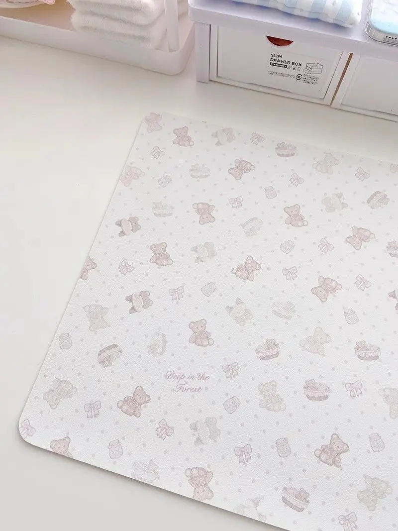 Cartoon Original Bear Girl Mouse Pad Student Dormitory PU Leather Office Computer Desk Mat Waterproof Anti-slip Keyboard Pad