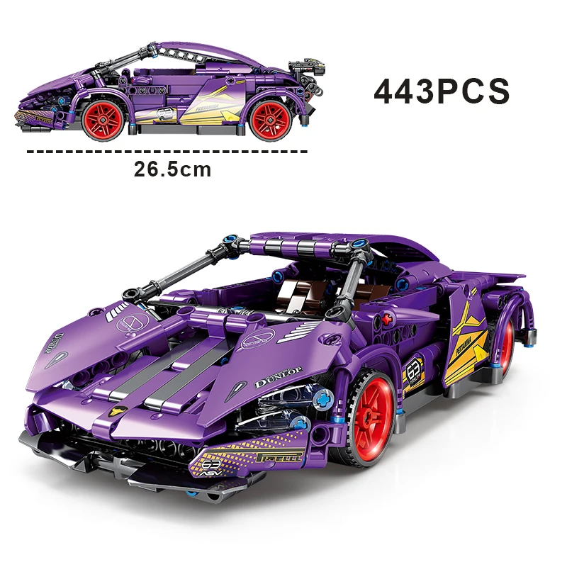 

443PCS Technical Purple Lamborghinied Building Blocks High-Tech City Sport Racing Car 42115 Model Vehicle Assemble Brick Toy Boy