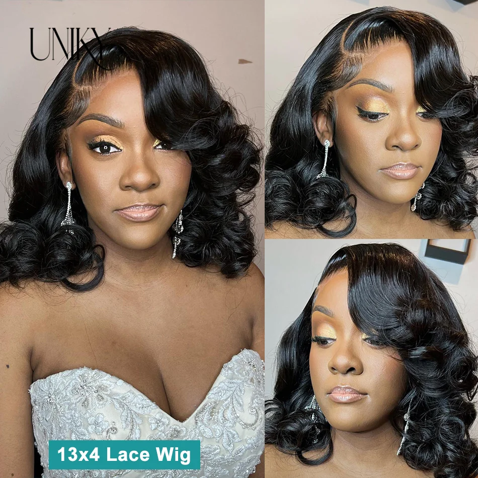 180 Density Body Wave Transparent Short Bob 13x1 HD Lace Front Human Hair Wigs Pre Plucked Remy Lace Frontal Wig For Women