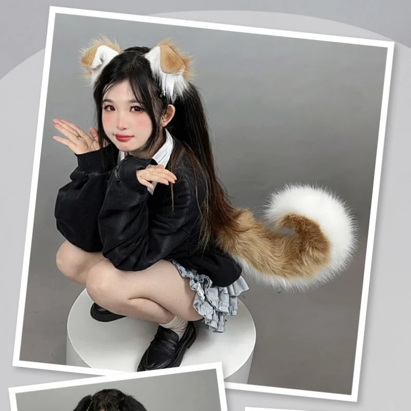 Halloween Costume Accessories of Shepherd Dog Ear Hairband Tail Shiba Lnu Ear Plush for Dog Role Play Cos Pet Puppy Ear Tail