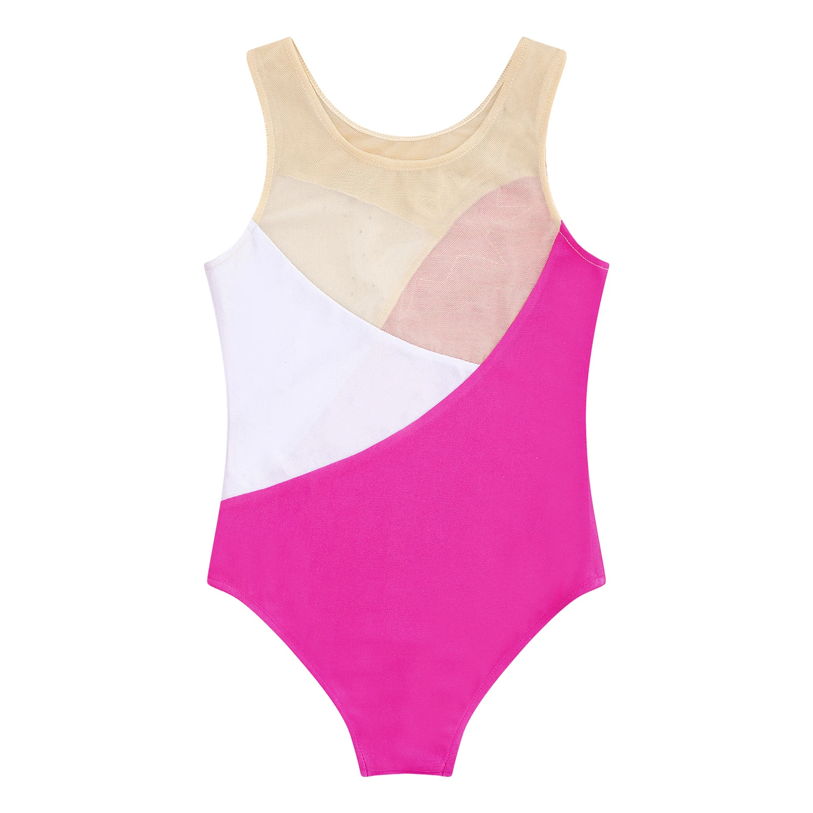 Kids Girls Gymnastics Ballet Dance Leotards Sleeveless Splice Mesh Figure Ice Skating Leotards Children Dancing Unitard Costume