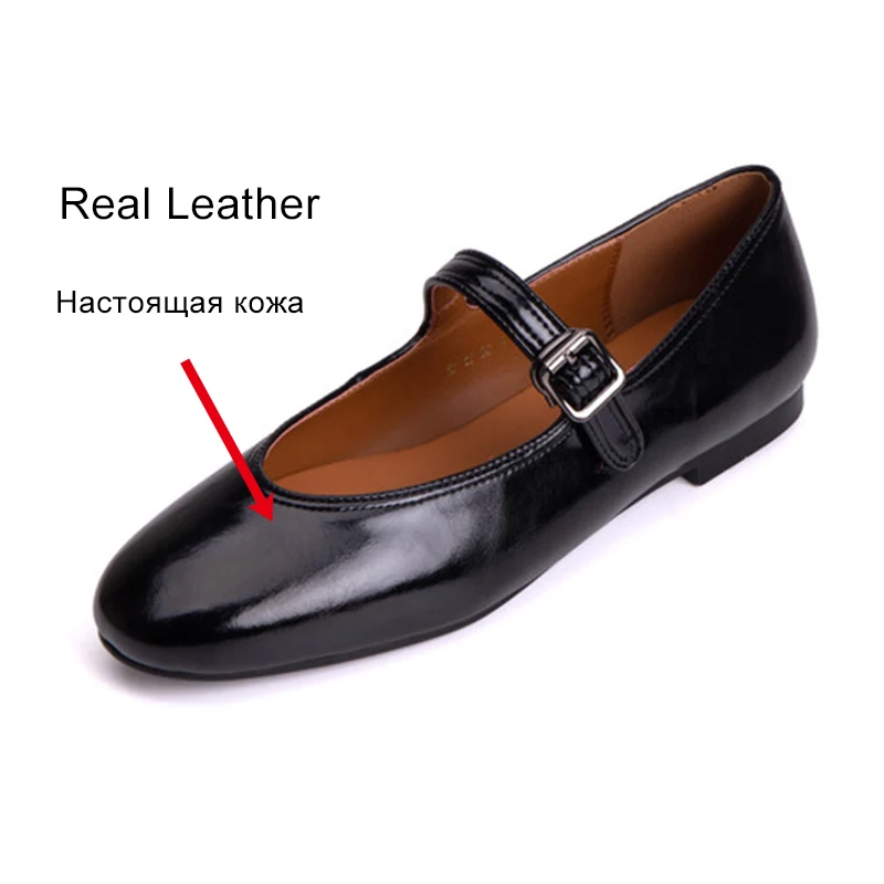 JOZHAMTA Size 33-42 Women Ballet Flats Shoes Real Leather Buckle Strap Casual Loafers Low Heels Luxury Mary Janes Office Lady