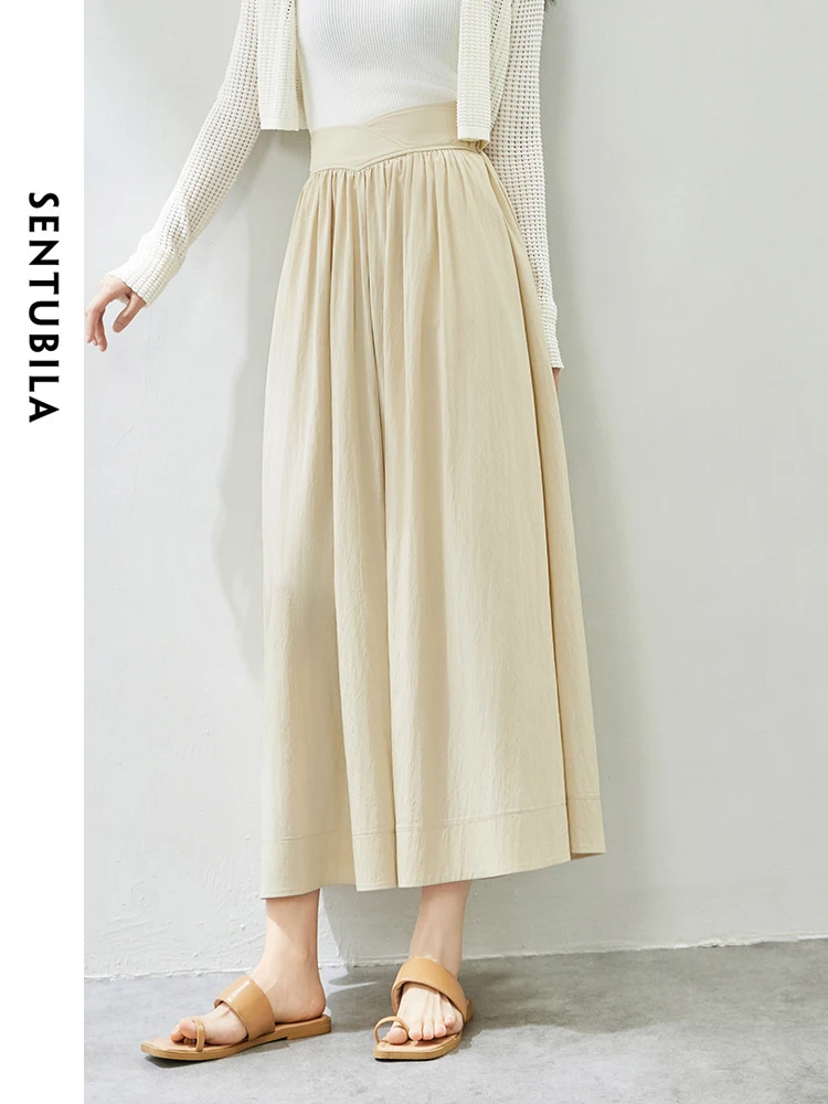 SENTUBILA A-line Long Skirt Woman 2025 Spring Fall Fashion Ladies High Waist Casual Loose Long Skirts Women Clothing 141Q53588