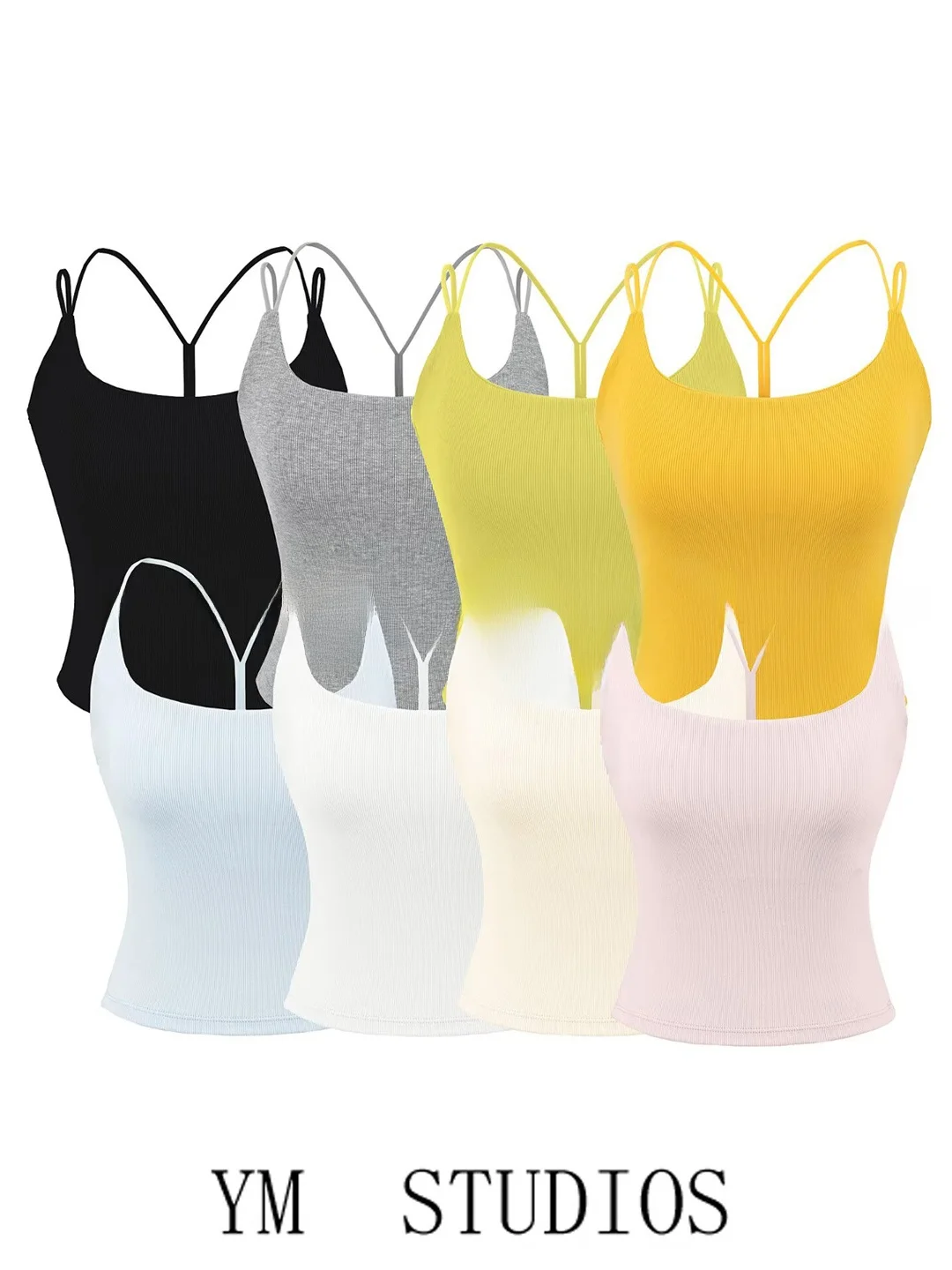 Women's Fitness Tank Top with Shoulder Straps And Chest Pad Double Breasted Cotton Polyester Blend Short U-Neck Summer Outfit