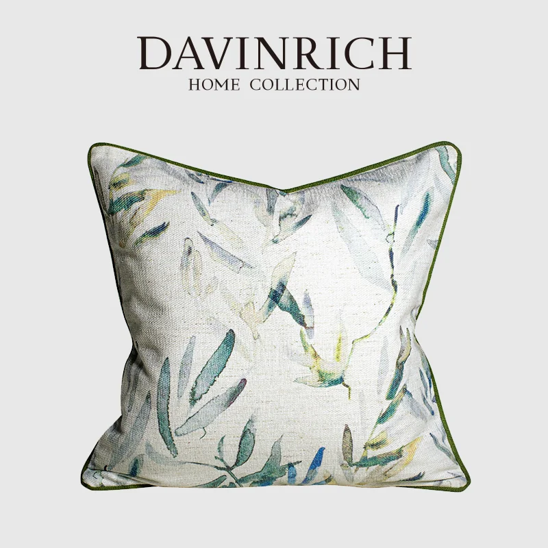 DAVINRICH Gradient Geometry Embroidered Cushion Cover Spring Green Natural Sense Decorative Pillow Case For Bedroom Living Room