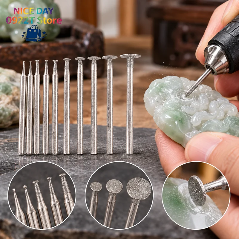 10/20Pcs 2.35mm Shank Diamond Grinding Bits, Ultra-Thin T Head Mounted Point, Stone Jade Carving Polishing Tool Accessories@#X